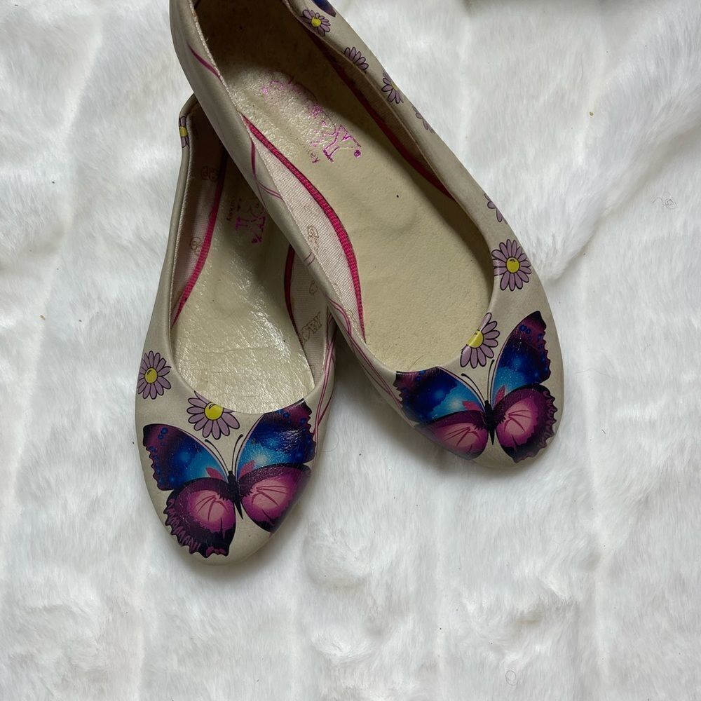 Goby Daisy & Butterfly multi color ballerina flats round toe slip on SZ Euro 37 - Picture 8 of 10